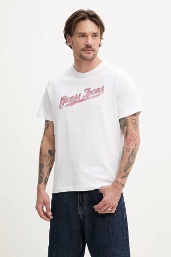 Bavlnené tričko Guess Jeans pánske, biela farba, s potlačou, M5GI54 K8FQ4