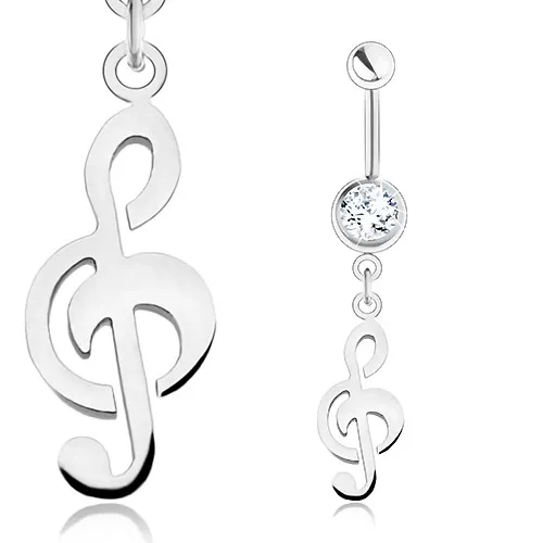 Piercing do bruška, chirurgická oceľ, strieborná farba, číry zirkón, husľový kľúč