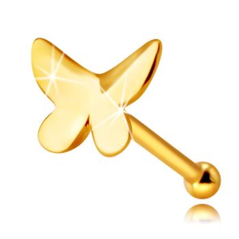 Piercing do nosa zo 14K žltého zlata - motýľ s plochým povrchom a mierne zahnutými krídlami