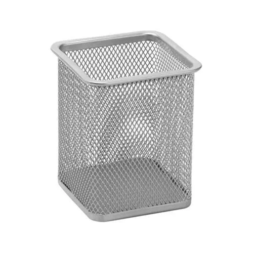 Drôtený kalíšok na ceruzky hranatý strieborný