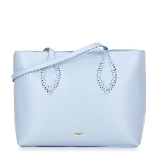 Dámska shopperka z ekologickej kože s pletenými akcentmi modrá 100-4Y-234-N