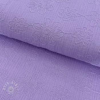 Dvojitá gázovina/mušelín EMBROIDERY Flowers lilac