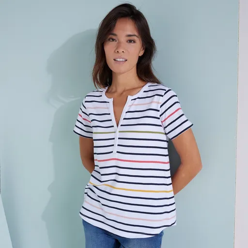 Prúžkované tričko s krátkymi rukávmi a výstrihom na gombíky