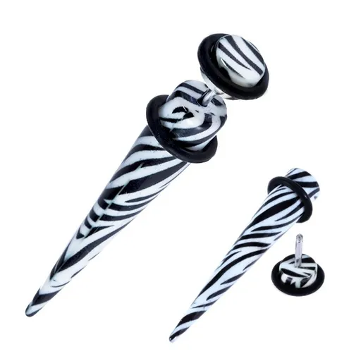 Akrylový fake expander do ucha - zebrí vzor