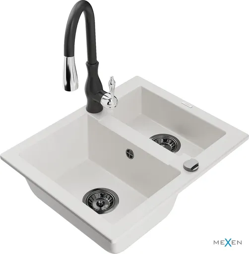 MEXEN/S MEXEN/S - Carlos granitový drez 1.5 vrátane batérie Savita, biela 6518-20-672601-70