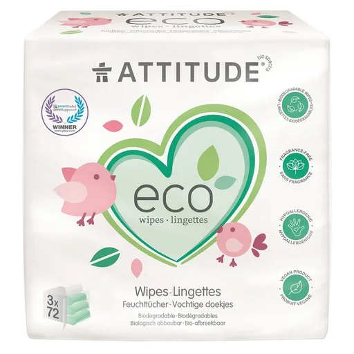 ATTITUDE Vlhčené obrúsky bez vône 72 ks