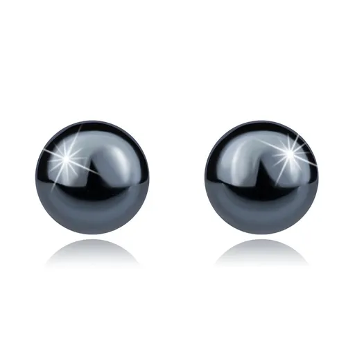 Puzetové náušnice zo striebra 925 - tmavosivá gulička z hematitu, 6 mm