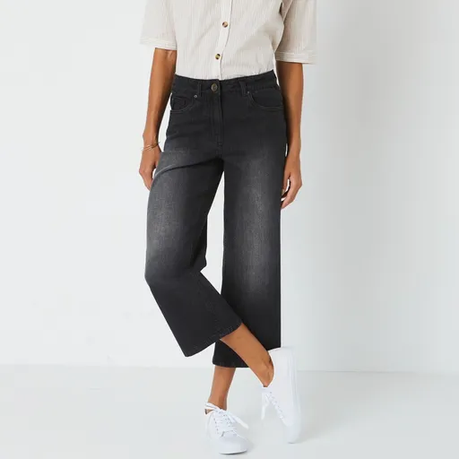 Široké 7/8 skrátené džínsy pre nižšiu postavu