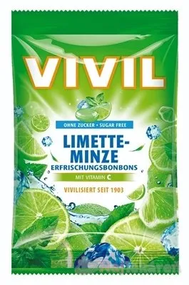 VIVIL BONBONS LIMETTE-MINZE, drops s príchuťou limetka a pepermint s vitamínom C, bez cukru, 60g