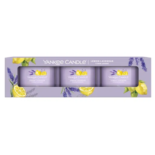 YANKEE CANDLE Lemon Lavender Votív v skle sada 3 x 37 g