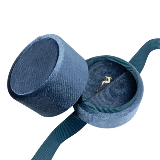 Luxusná semišová darčeková krabička na prsteň – tmavomodrá