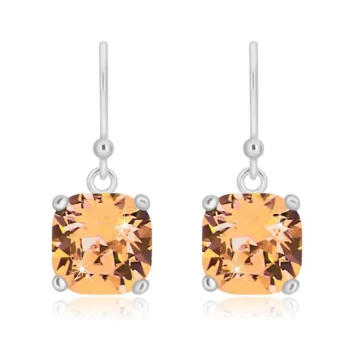 Náušnice zo striebra 925 - zirkónový štvorec medovozlatej farby, zaoblené hrany