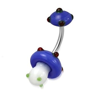 Piercing do bruška z chirurgickej ocele - bielo-modrá hubka, farebné guličky
