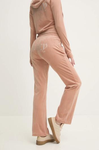 Velúrové tepláky Juicy Couture TINA TRACK PANT hnedá farba, s nášivkou, JCAPW045