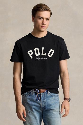 Bavlnené tričko Polo Ralph Lauren pánske, čierna farba, s nášivkou, 710952043