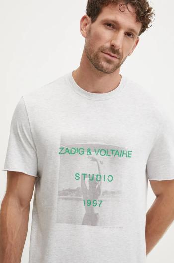 Bavlnené tričko ZADIG&VOLTAIRE pánske, šedá farba, s potlačou, JMTS00658