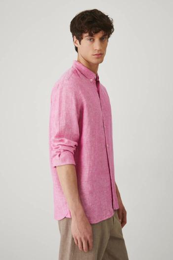 Ľanová košeľa Medicine pánska, ružová farba, regular, s golierom button-down