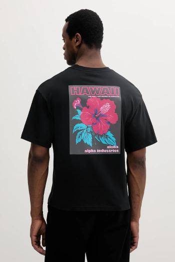 Bavlnené tričko Alpha Industries Aloha Flower T BP pánske, čierna farba, s potlačou, 156523