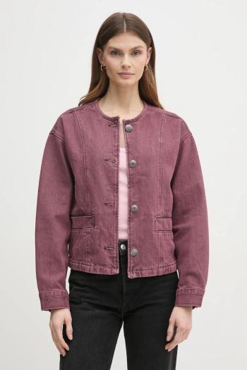 Rifľová bunda Pepe Jeans DAENA BERRY dámska, ružová farba, prechodná, oversize, PL402525