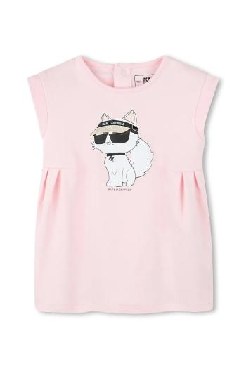Detské bavlnené šaty Karl Lagerfeld ružová farba, mini, rovný strih, Z30510