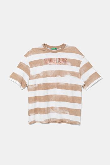 Detské bavlnené tričko United Colors of Benetton hnedá farba, vzorované, 3SL3C10P5