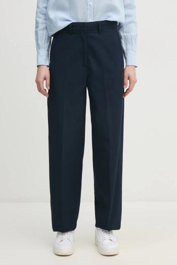 Bavlnené nohavice Tommy Hilfiger tmavomodrá farba, rovné, vysoký pás, WW0WW45487