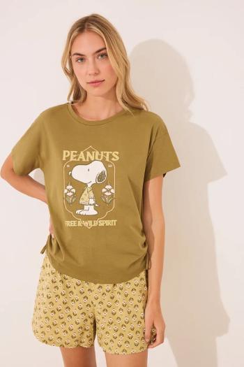 Bavlnené pyžamo women'secret SNOOPY zelená farba, bavlnené, 3139899