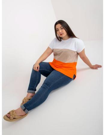 Dámská halenka s nápisem pruhovaná plus size DELLA bílooranžová