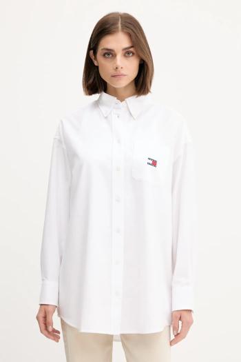Košeľa Tommy Jeans biela farba, voľný strih, s klasickým golierom, DW0DW20988