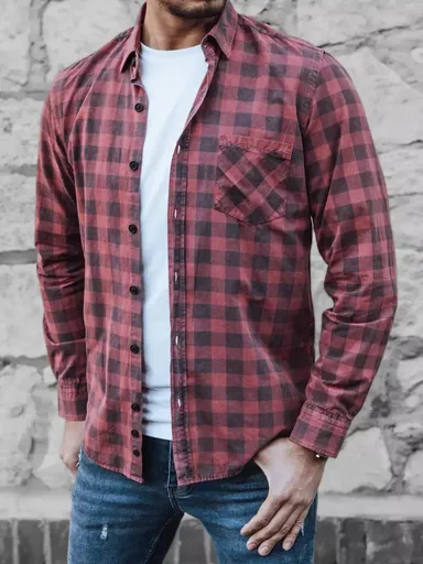 Pohodlná bordová kockovaná košeľa skl.14