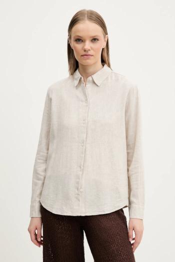 Ľanová košeľa Abercrombie & Fitch dámska, béžová farba, voľný strih, s klasickým golierom, KI140-5554