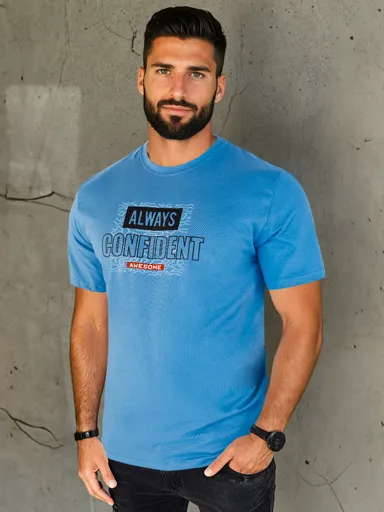 Pánske tričko s potlačou, modré Dstreet RX5408