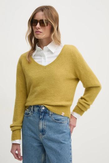 Sveter s prímesou vlny Calvin Klein Jeans dámsky, zelená farba, J20J224801
