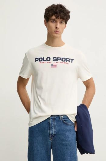 Bavlnené tričko Polo Ralph Lauren pánske, biela farba, s potlačou, 710750444