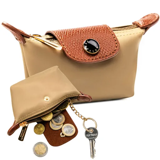 Tmavobéžová kľúčenka Peterson z polyesteru a ekokože