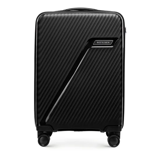 Malý polypropylénový kufor s diagonálnymi pruhmi, čierny a strieborný 56-3T-501-10