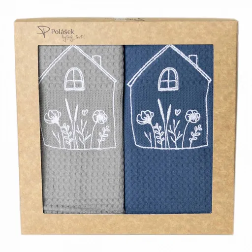 Polášek Vyšívaná vaflová utierka s motívom - 2 ks - Domčeky č. 2