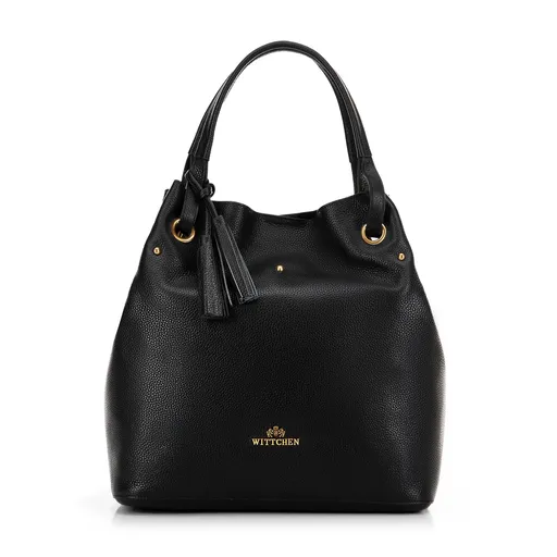 Kožená kabelka typu vak veľká čierno-zlatá