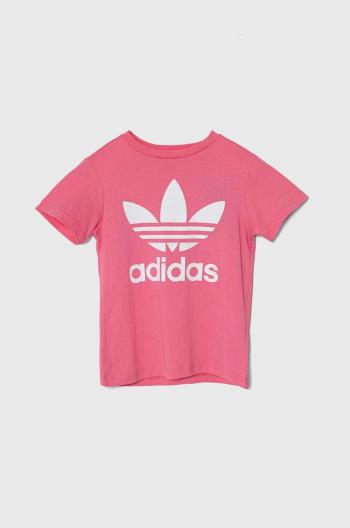 Detské bavlnené tričko adidas Originals TREFOIL TEE ružová farba