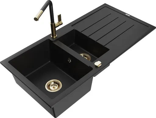 MEXEN/S MEXEN/S - Andres granitový drez s odkvapkávačom vrátane batérie Flora, čierna 6515-77-670401-57-G