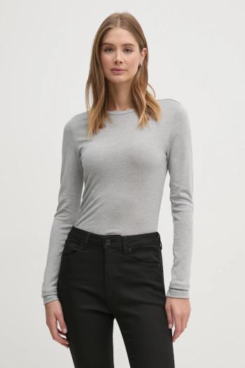 Tričko s dlhým rukávom s prímesou vlny Calvin Klein šedá farba, K20K208094