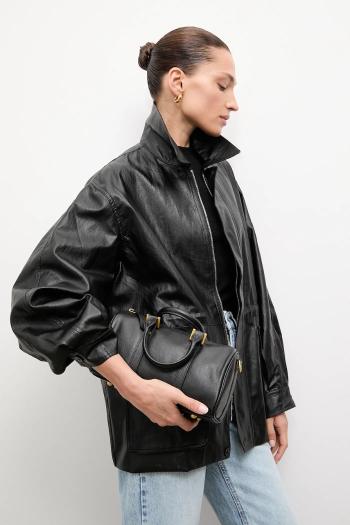 Bunda Answear.LAB čierna farba, prechodná, oversize