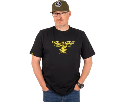 Black cat tričko distressed logo black tee - xl