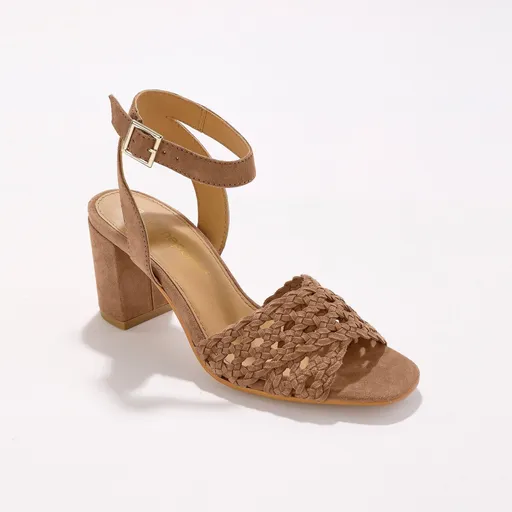 Remienkové kožené sandále na podpätku