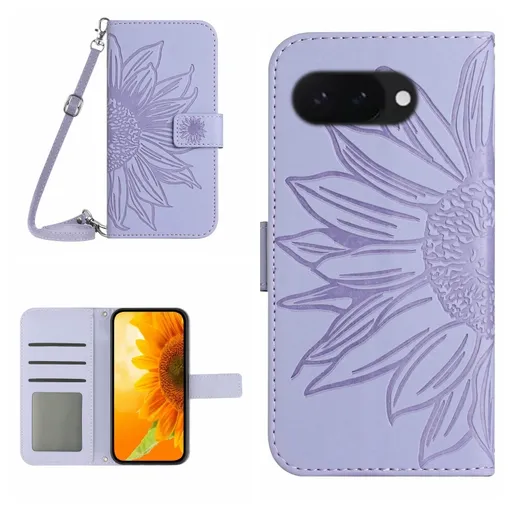 ART SUNFLOWER Peňaženkový obal so šnúrkou pre Google Pixel 9a fialový