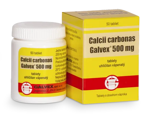 Calcii Carbonici 500 mg tbl. Galvex Kalciové tablety 500 mg Galvex tbl.50 x 500 mg