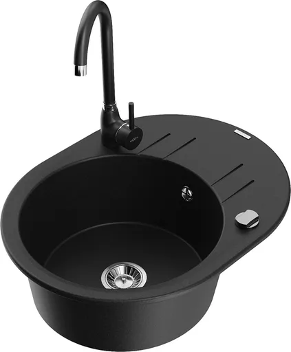 MEXEN/S MEXEN/S - Kevin granitový drez 1 s odkvapkávačom vrátane batérie Telma, čierna 6517-77-670200-70