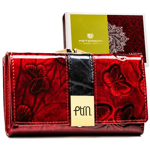 Červená dámska lakovaná peňaženka z prírodnej kože s reliéfnym vzorom - Peterson