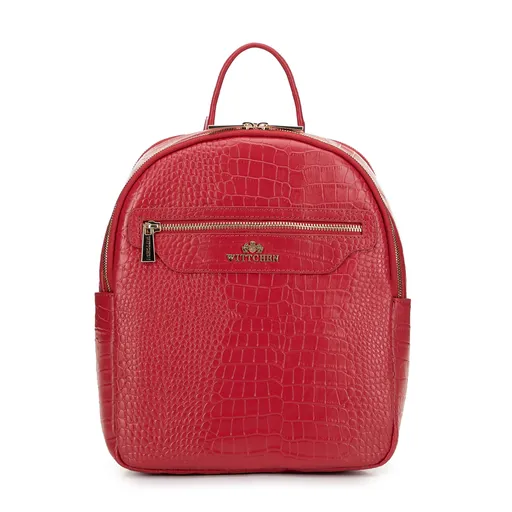 Dámsky batoh z kože s jašteričou textúrou, dvojkomorový, červený 99-4E-024-3