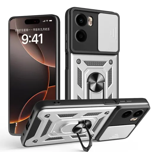 RING CAMERA Kryt s držiakom pre Motorola Moto G05 / Moto E15 strieborný